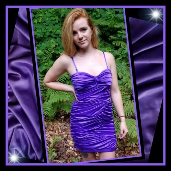 City Triangles ✦ Purple Bodycon Mini Dress ✦ Crystal Straps + Zig-Zag Cinching S - Picture 9 of 15